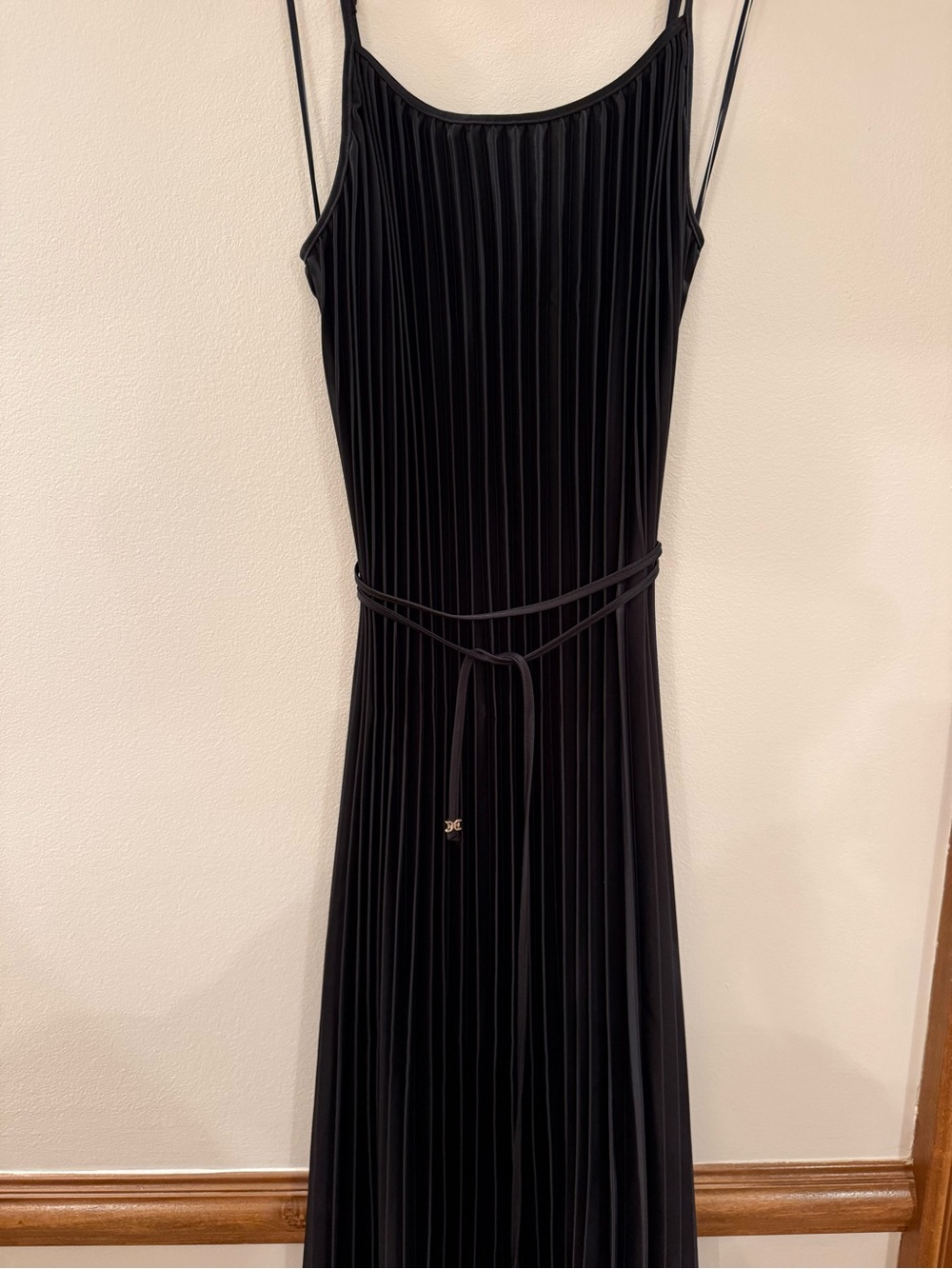 Sam Edelman Black Pleated Slip Dress with Waist Tie